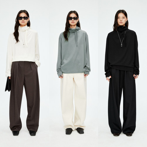 MRS Studios 棉羊毛莫代尔亲肤舒适 小众设计时髦气质系带长袖T恤