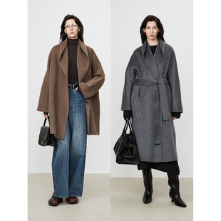 大衣外套 小骆马绒细腻软糯ROW风青果领系带慵懒长款 MRS Studios