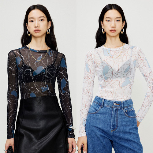 MRS网眼微透印花打底衫