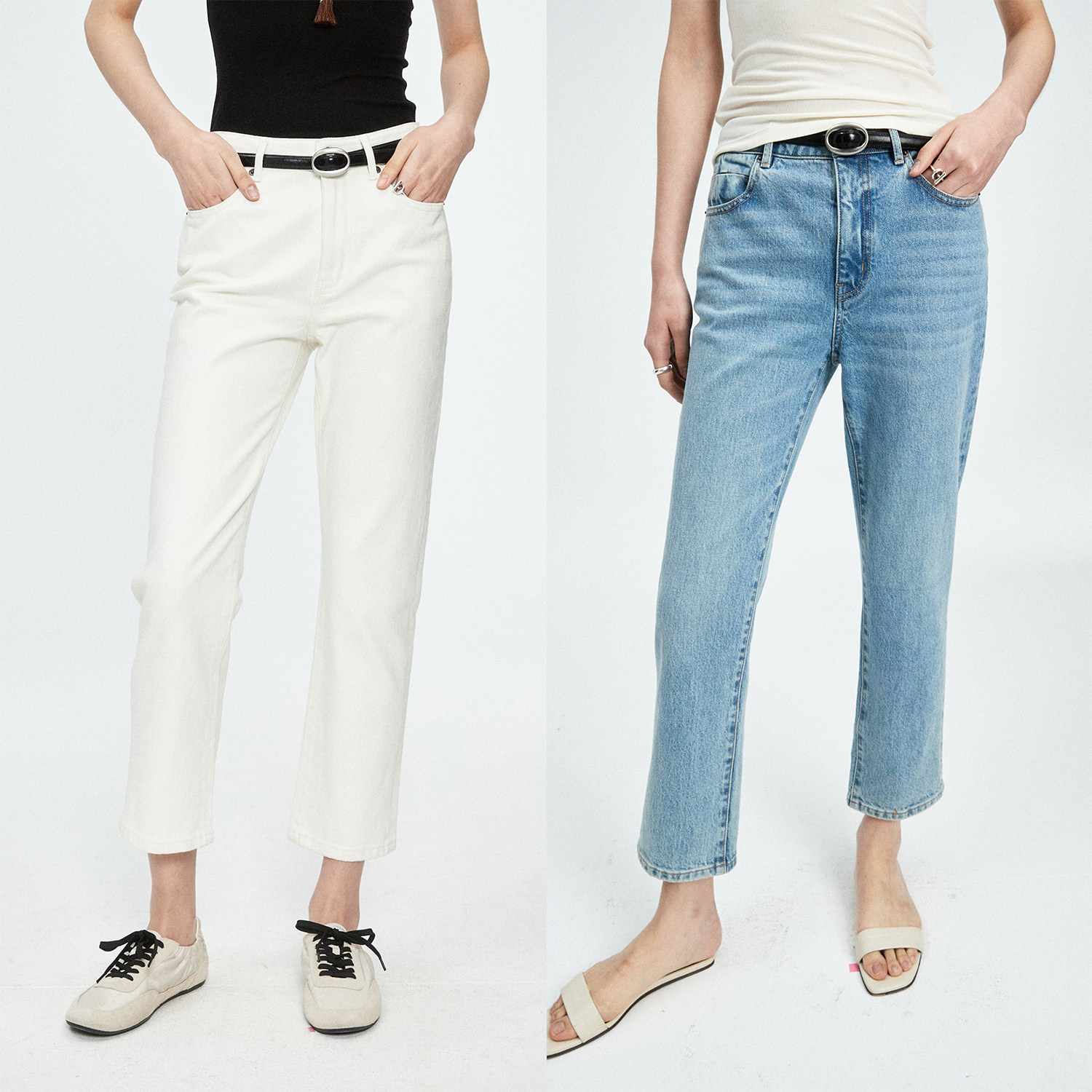 微锥直筒修身九分牛仔裤