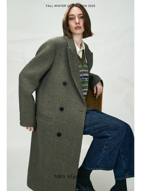 MRS Studios意大利ANGELICO斜纹羊毛经典正肩戗驳领H型袋西装大衣