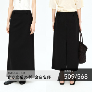 半裙 西装 「原链接购买」时髦纸片人醋酸后开叉拉链中长款 长款