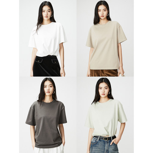 卷袖纯色短袖基础T恤纯棉