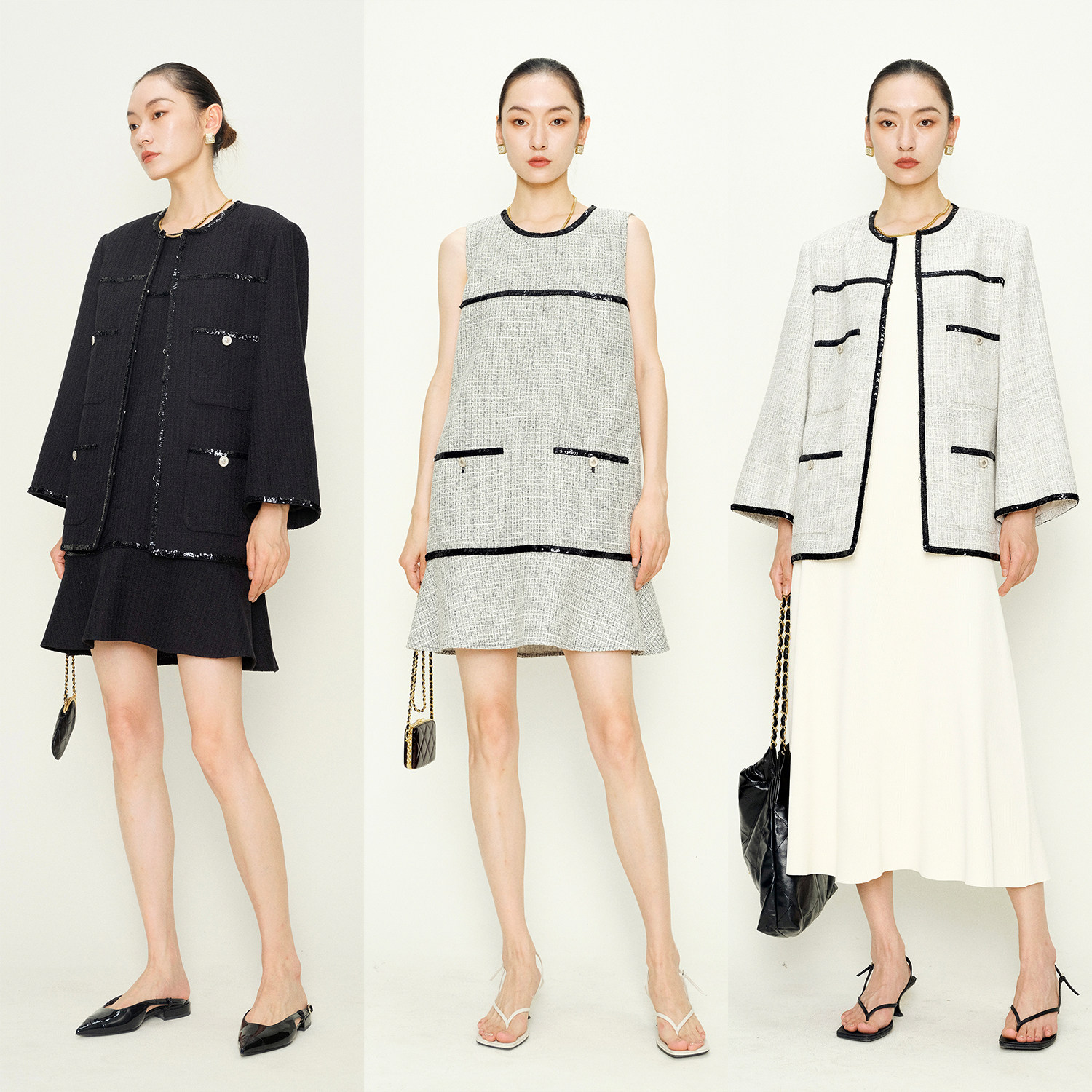 MRS Studios 日本粗花呢 气质优雅鱼尾小香连衣裙+山茶花扣外套,女装/女士精品,毛呢外套,淘宝优惠券,粉丝福利购,淘宝优惠卷