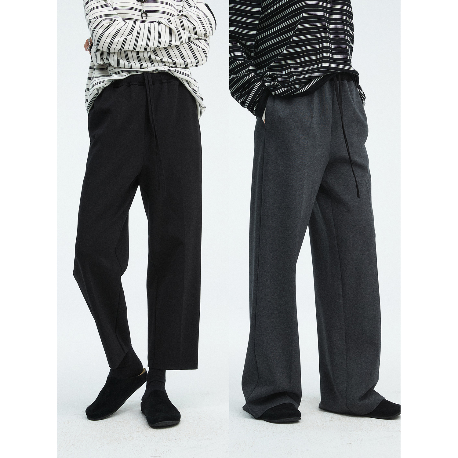 空气层松紧腰休闲锥形九分裤