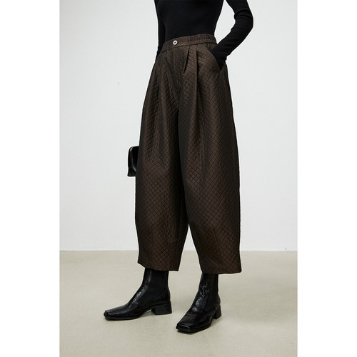 高腰休闲菱格夹棉奶奶裤