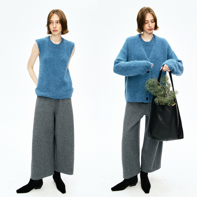 加厚羊驼毛粗针针织背心开衫