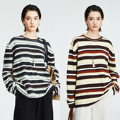 MRS Studios 澳洲美利奴羊毛多色彩条条纹MIU风宽松针织打底毛衣