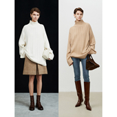 MRS Studios 美利奴羊毛舒适ROW风極简竖坑条高领套头慵懒大毛衣