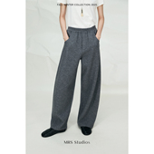 MRS 休闲羊毛长裤 Studios 松紧腰针织羊毛弯刀裤