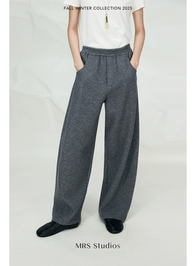 MRS Studios 松紧腰针织羊毛弯刀裤休闲羊毛长裤