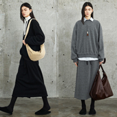 羊毛摇粒绒磨毛底MIU风圆领宽松休闲卫衣 MRS Studios 抽绳半裙