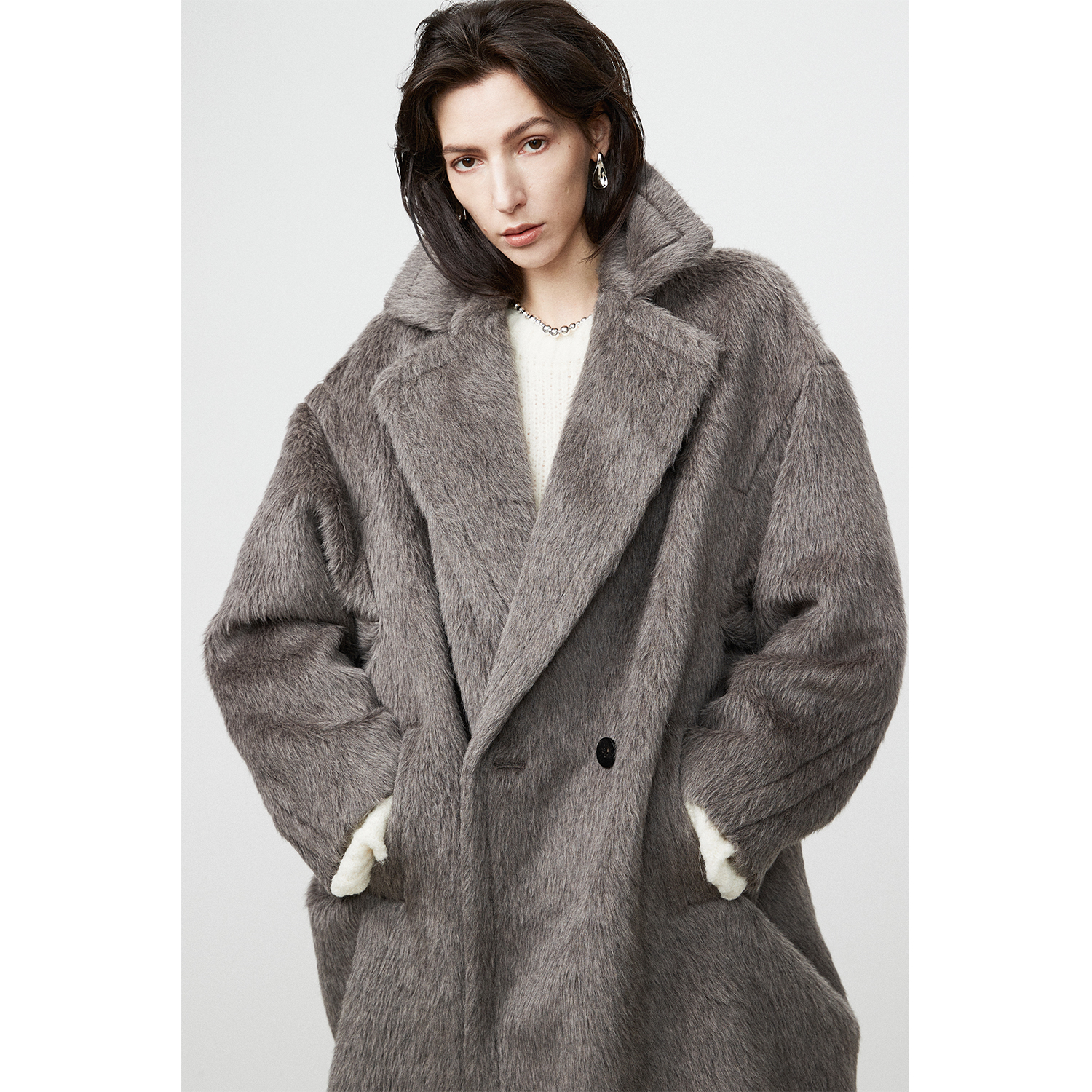 意大利苏力羊驼大翻领泰迪大衣