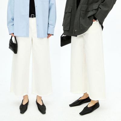 法式休闲老钱阔腿休闲毛边牛仔裤