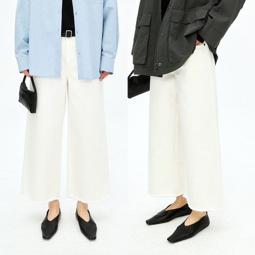 法式休闲老钱阔腿休闲毛边牛仔裤