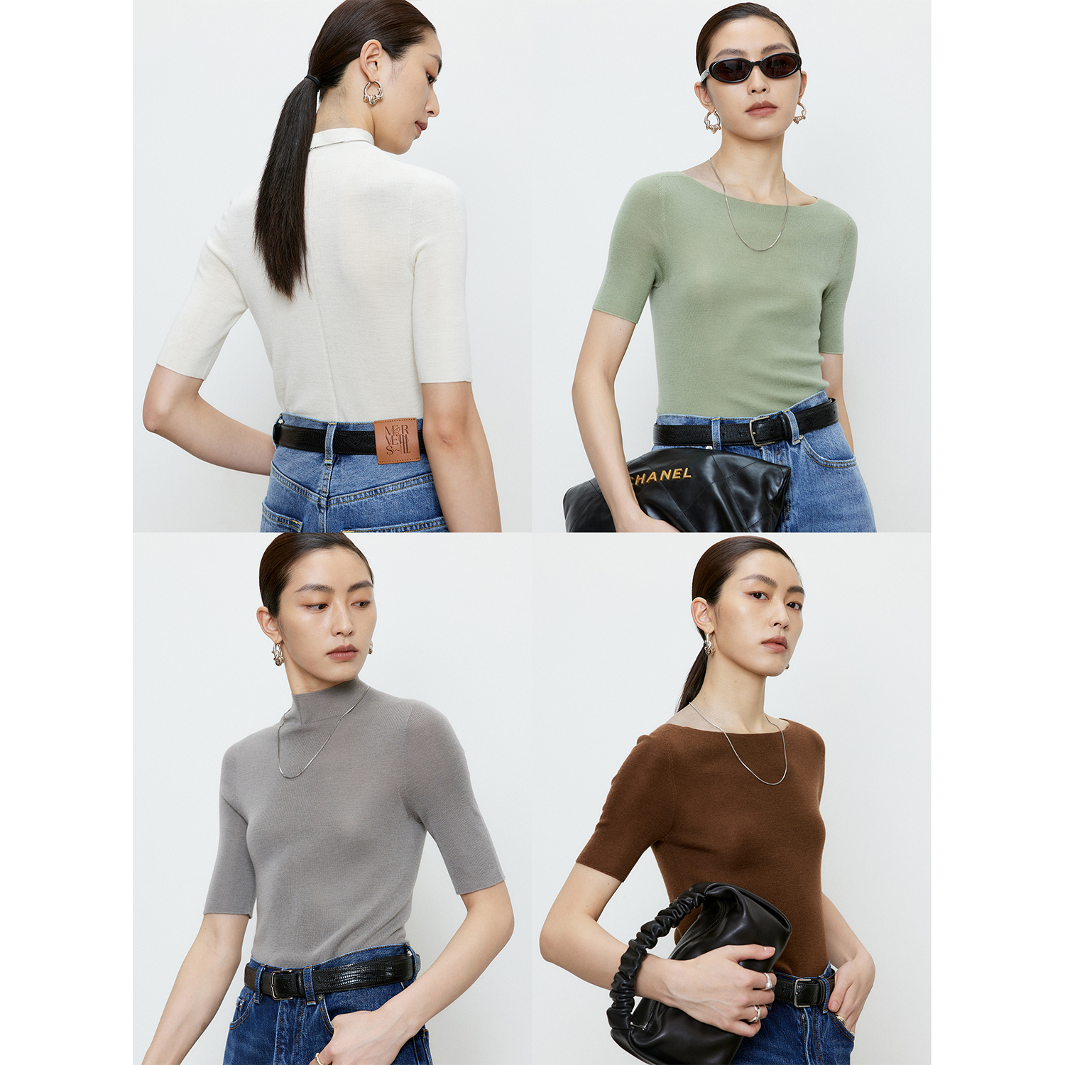 MRS一字领半高领羊毛针织衫