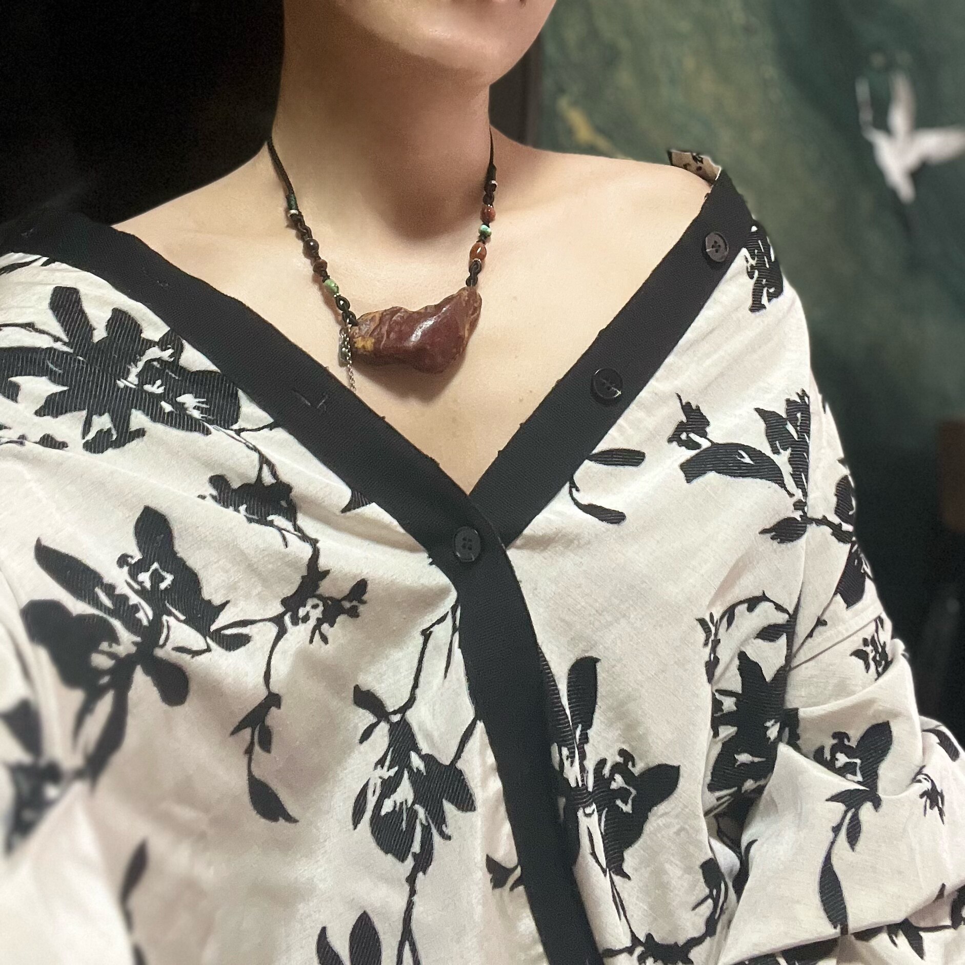 原创设计天然波罗的海琥珀蜜蜡项链原皮原矿花蜡原石项链毛衣链
