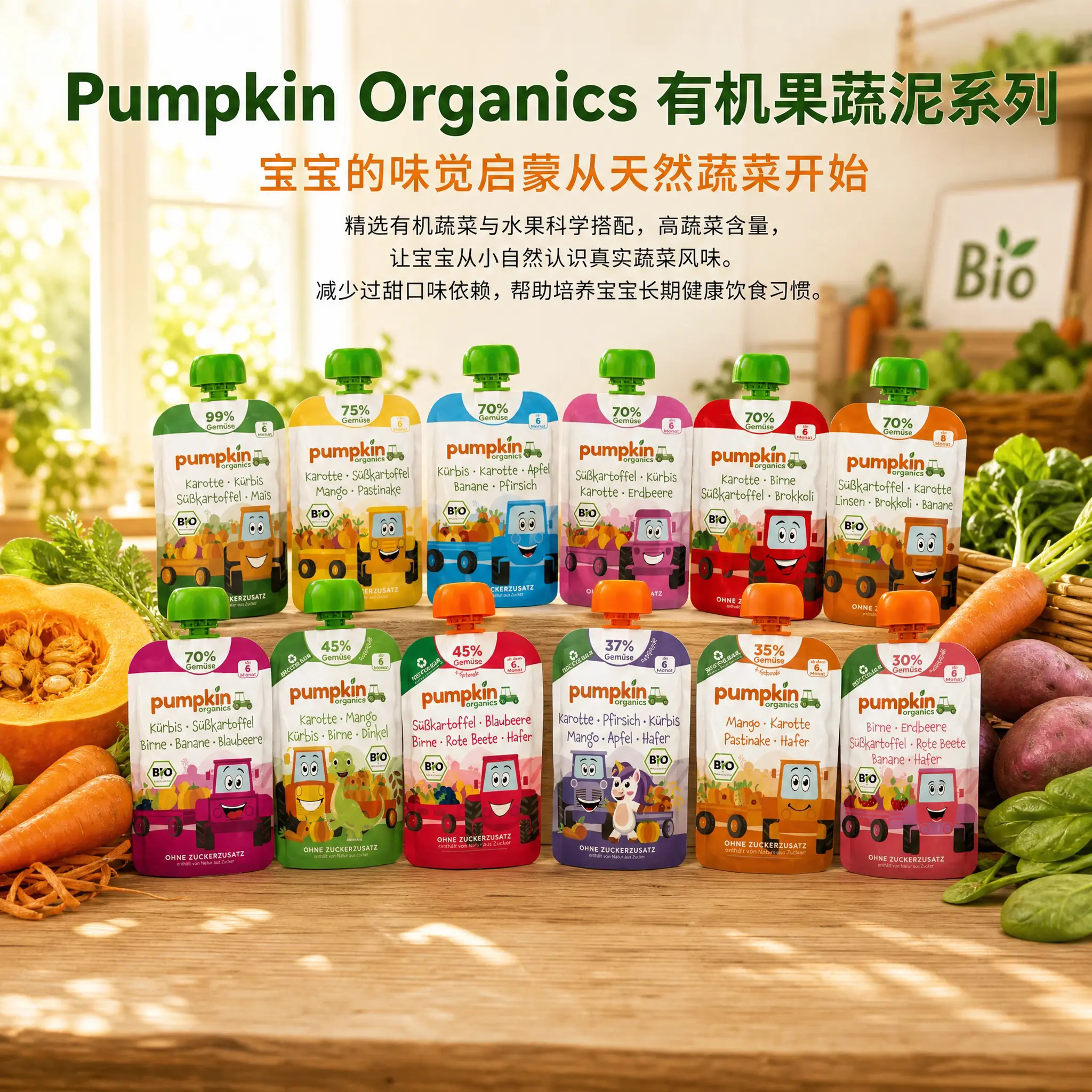 德国Pumpkin有机蔬菜水果泥吸吸乐6个月以上婴幼儿辅食100g
