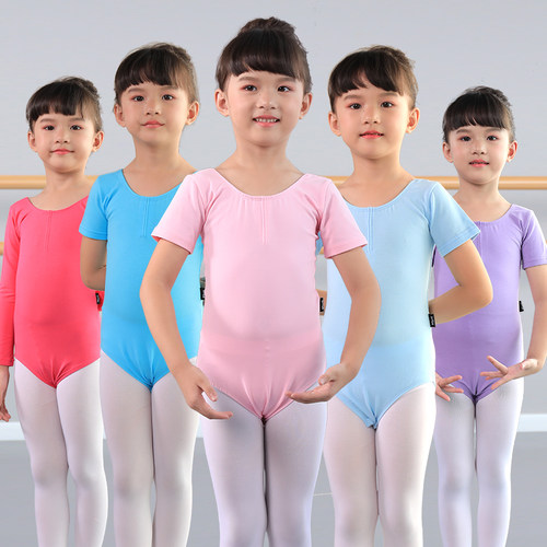 儿童舞蹈服练功短袖纯棉女开裆