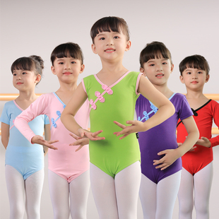 儿童舞蹈服女童练功服短袖 夏季 跳舞裙中国舞考级表演芭蕾舞裙盘扣
