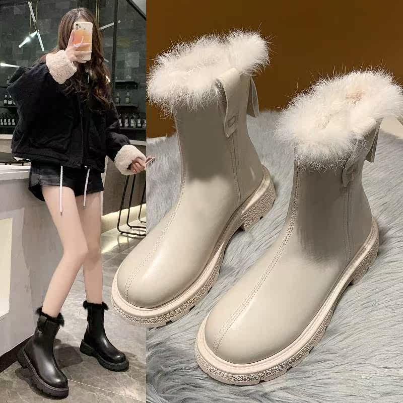 时装靴女2021年秋冬季新款时尚百搭后拉链中筒女靴英伦风ins