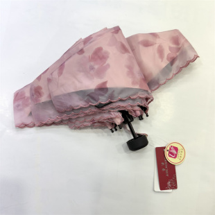 歌姿GUOCHY 五折双层蕾丝超轻伞晴雨两用小巧便携黑胶防紫外线女