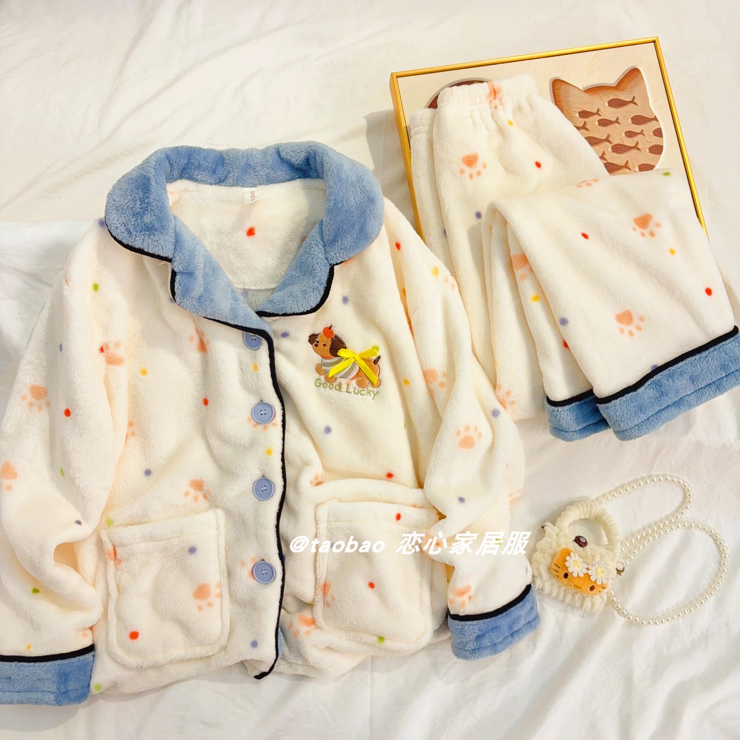 珊瑚绒睡衣儿童秋冬季加厚保暖套装卡通可爱女童中大童家居服亲子