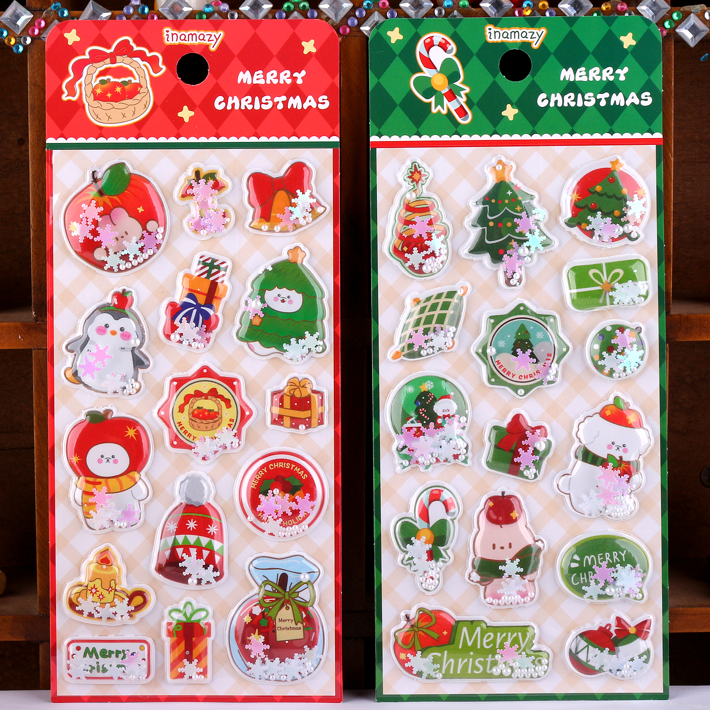 圣诞节立体闪亮摇摇贴画3D卡通贴