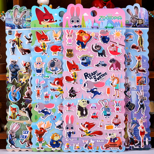 迪士尼疯狂动物城朱迪尼克3D立体贴纸sticker儿童可爱卡通小贴画