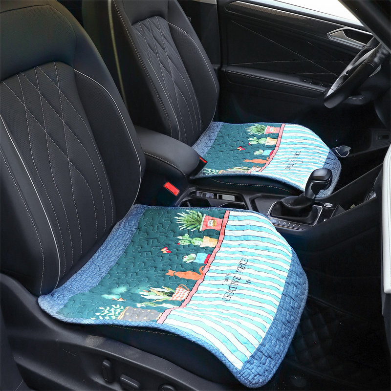 汽车坐垫纯棉健康四季通用单片三件套碎花垫后排车座椅垫防滑卡通