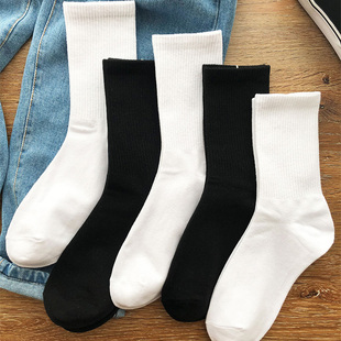 白色袜子女中筒袜ins潮纯棉春夏秋冬季 纯黑色长筒袜子男长袜全棉