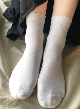 白色袜子女短袜纯棉ins潮短筒无骨袜黑色夏季薄款月子中筒袜夏天