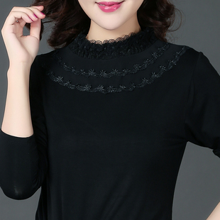 外穿 蕾丝衫 2018女保暖内衣上衣加绒加厚莫代尔纯色打底衫 立领大码