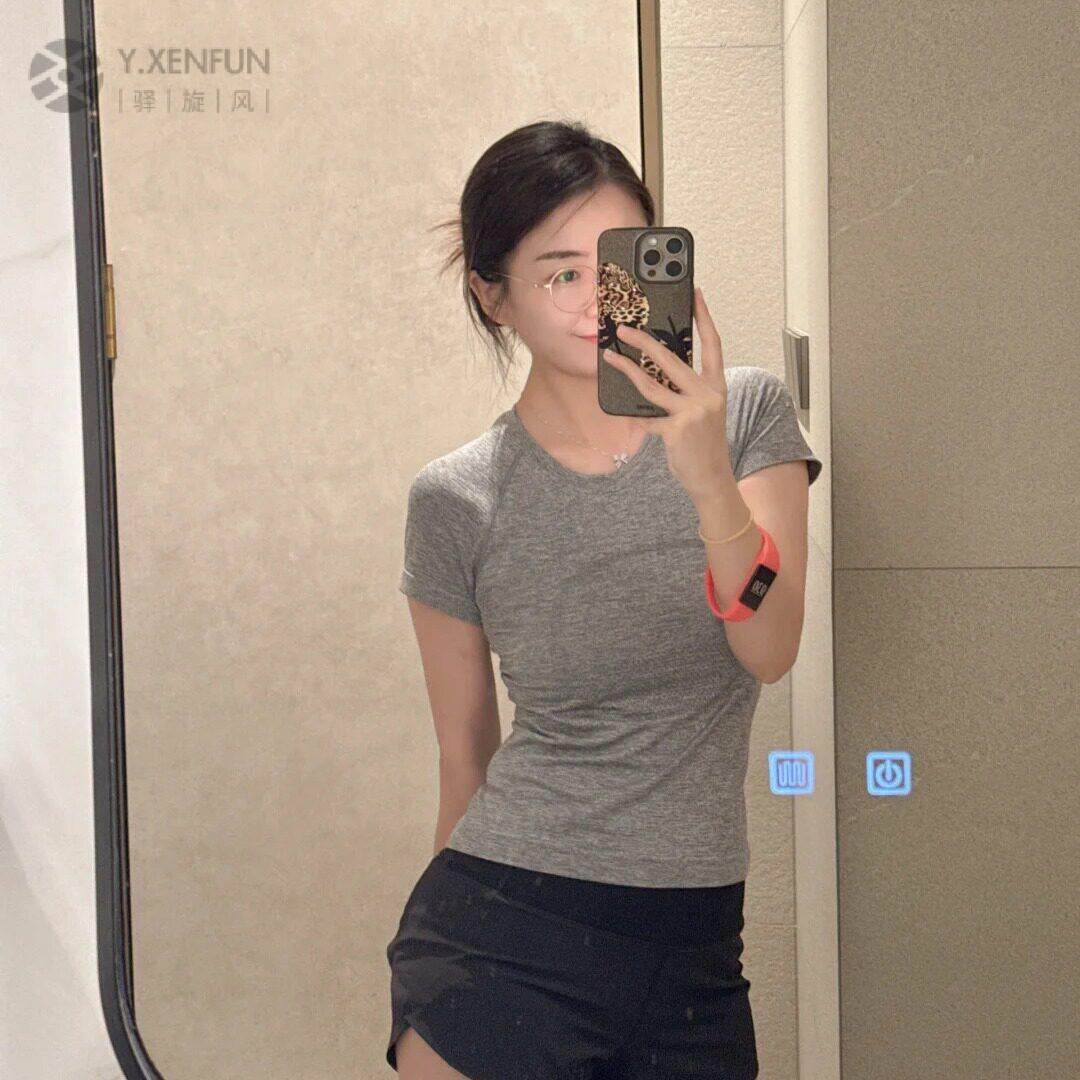 lu同款夏季新款2.0健身瑜伽服运动速干短袖缝T侐女士圆领显腰显瘦