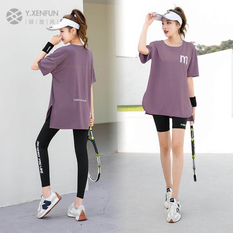 羽毛球瑜伽健身服套装女运动跑步健身房大码胖mm遮肚显瘦宽松速干