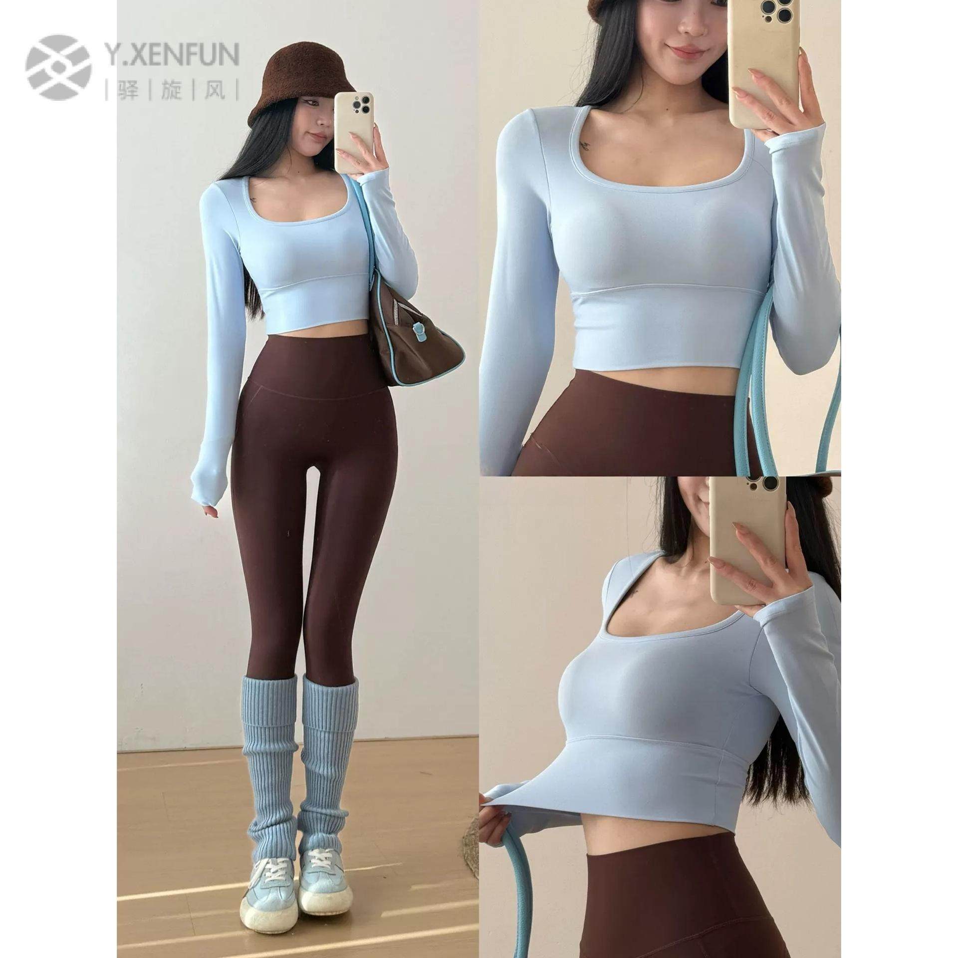 绝美瑜伽服运动健身带胸垫圆领长袖美背普拉提上衣女修身短款T恤,运动/瑜伽/健身/球迷用品,瑜伽背心,淘宝优惠券,粉丝福利购,淘宝优惠卷