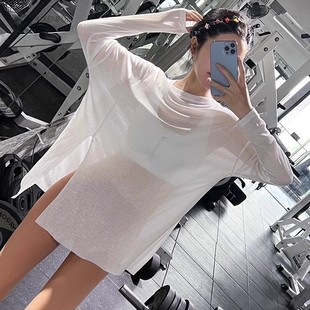 瑜伽服罩衫女春秋高级感宽松运动T恤 速乾训练长袖上衣健身网球服