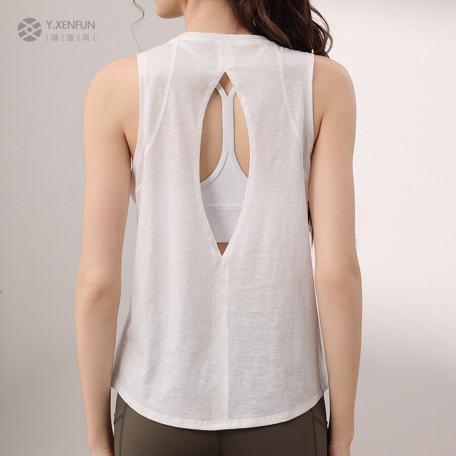 天丝棉性感露背瑜伽服运动背心女宽松健身上衣袖跑步长款罩衫轻薄