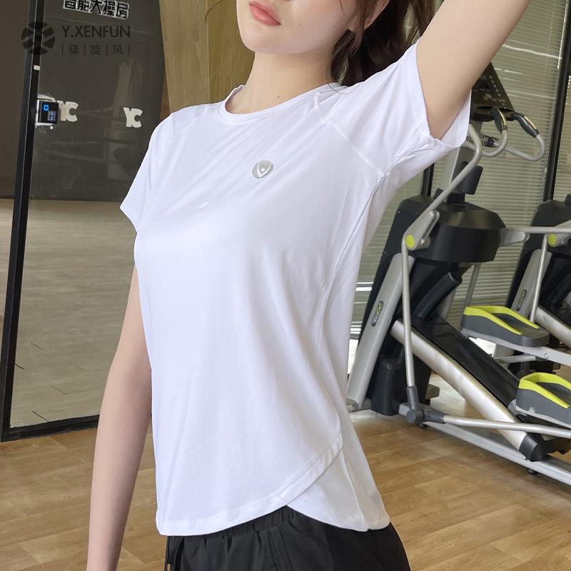 2025夏季新款速干运动T恤女冰丝透气健身服瑜伽吸湿短袖上衣大码