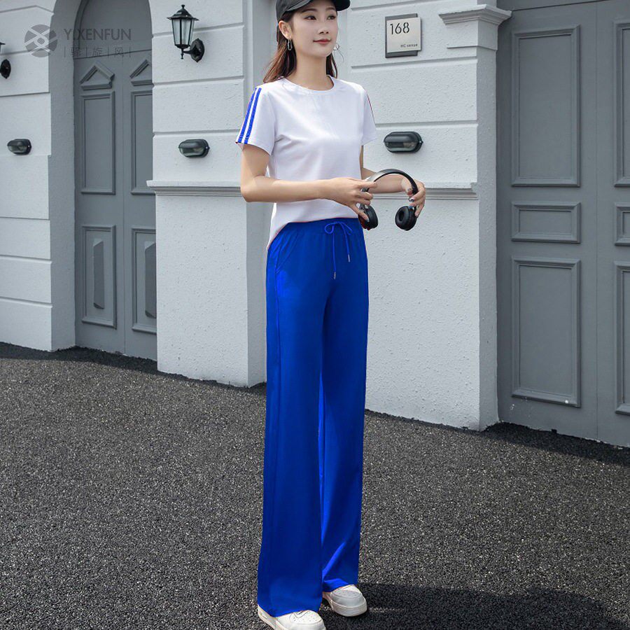 女纯色薄款休闲羽毛球运动跑步微喇垂感广场鬼步舞蹈拖地阔腿长裤