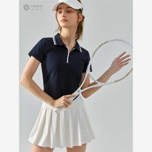 专业打网球羽毛球服套装女瑜伽短袖吸汗速干运动polo衫T恤百褶裙