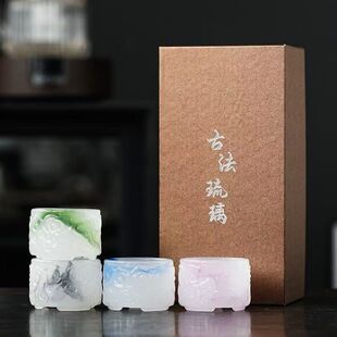 古法琉璃冰种玉瓷主人杯防烫隔热茶杯家用品茗轻奢单杯浮雕祥云