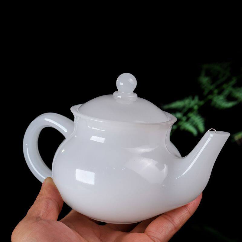 高档精致泡茶壶天然玉石新疆金丝