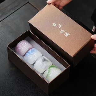古法琉璃冰种玉瓷主人杯防烫隔热茶杯家用品茗轻奢单杯浮雕祥云杯