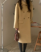 特价 现货韩国东大门baby酱宽松休闲气质双排扣羊毛呢大衣外套女