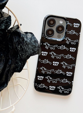 ins风可爱简约猫咪适用iPhone15/16/17promax苹果12/14RPO/13黑色手机壳