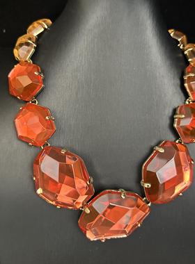 古着饰品时尚女项链光感变色苏树脂项链长方形项链夸张