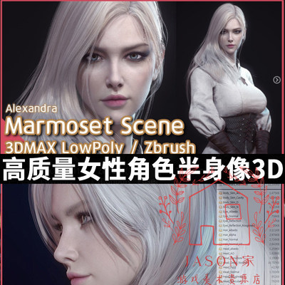 Zbrush次世代精品写实美女角色3D模型半身像zb雕刻 3dmax obj ztl