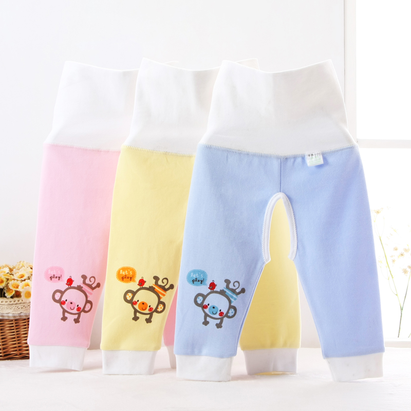 婴儿纯棉高腰护肚裤春秋