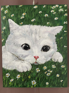 可定制纯手绘油画大白猫动物个性 画沙发挂画玄关印象现代简约风格